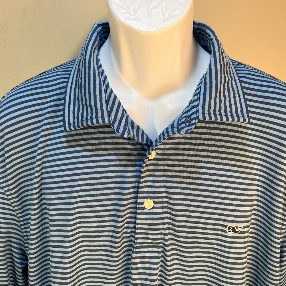 🔷 Vineyard Vines Men’s Blue Striped Performance Polo Shirt XL Short Sleeve 🌊